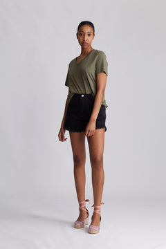 Essential Ss V-Neck Tee - Olivine