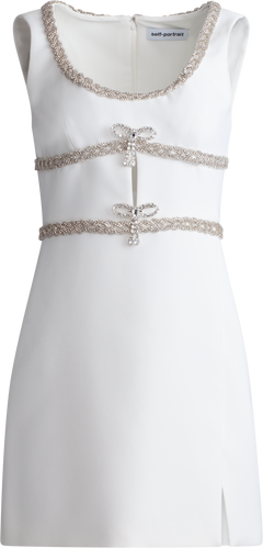 Diamante Bow Trim Mini Dress - White