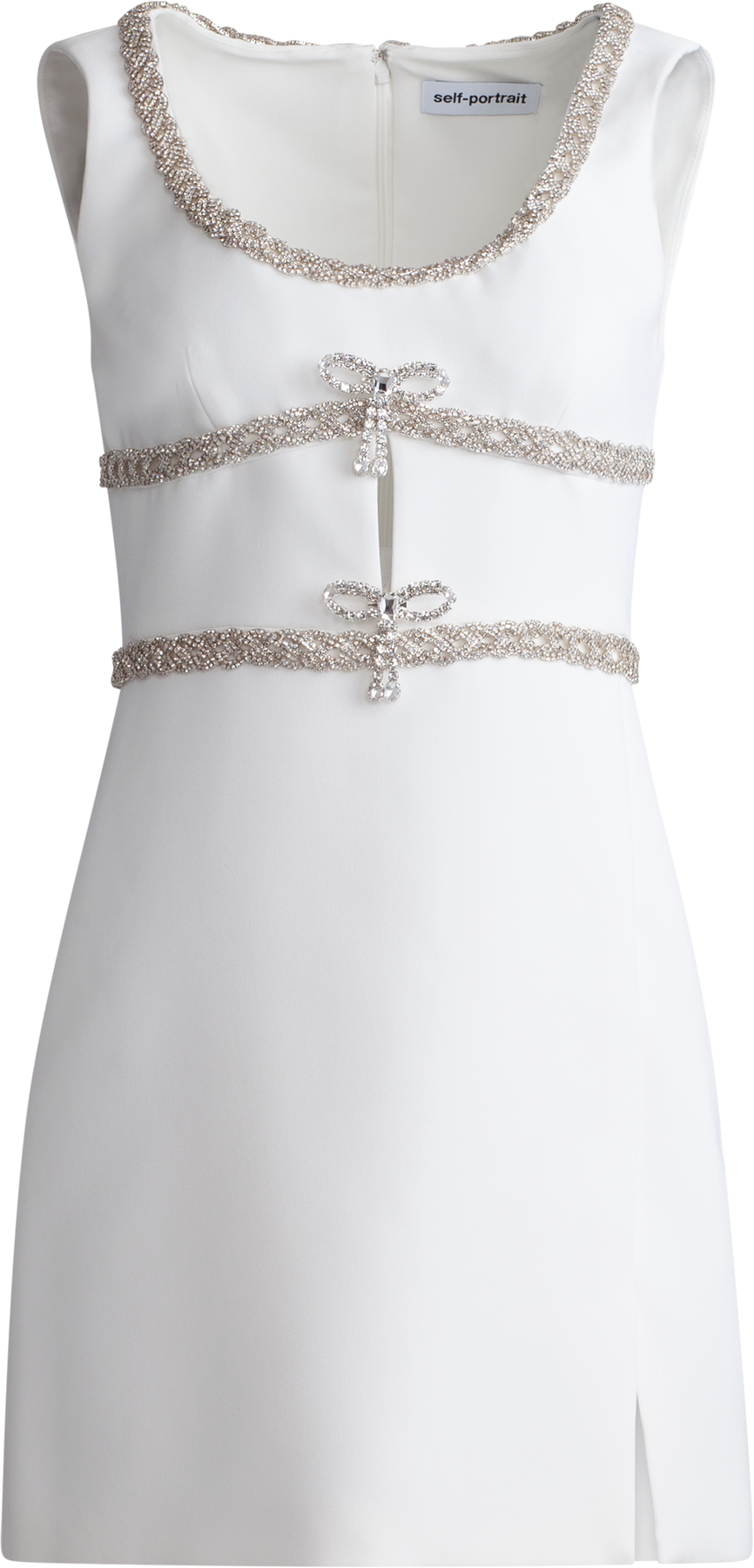 Diamante Bow Trim Mini Dress - White