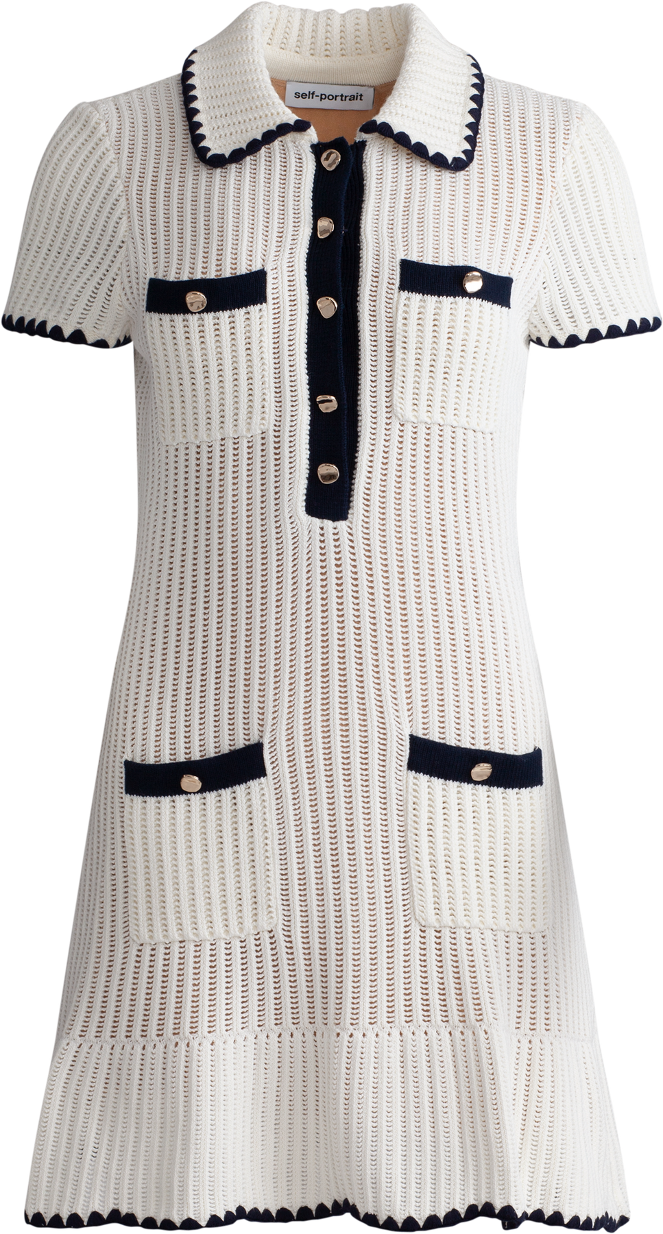 Crochet Collared Mini Dress - Cream