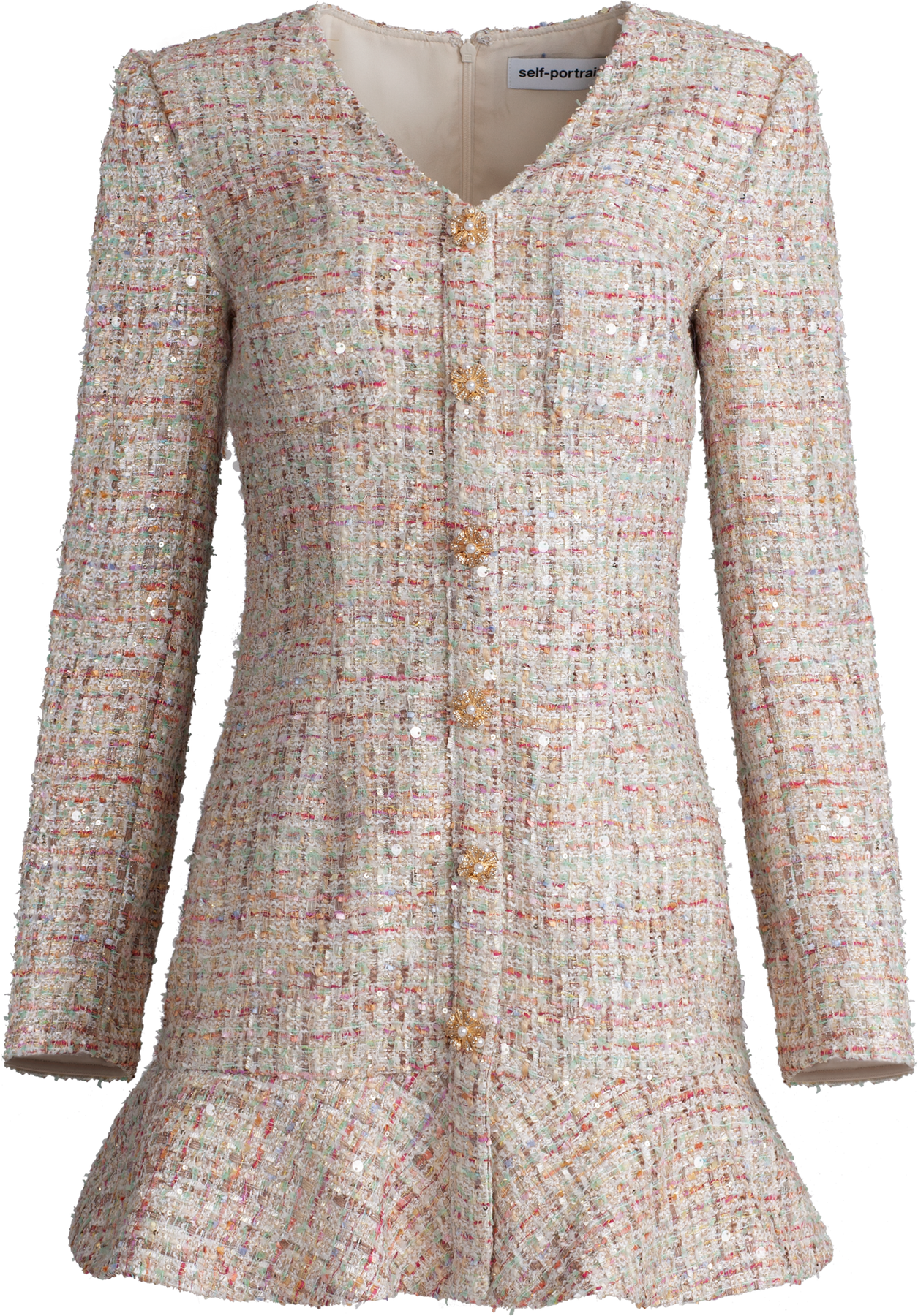Pastel Boucle V-Neck Mini Dress - Multi