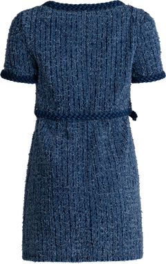 Textured Denim Short Sleeve Mini Dress - Blue