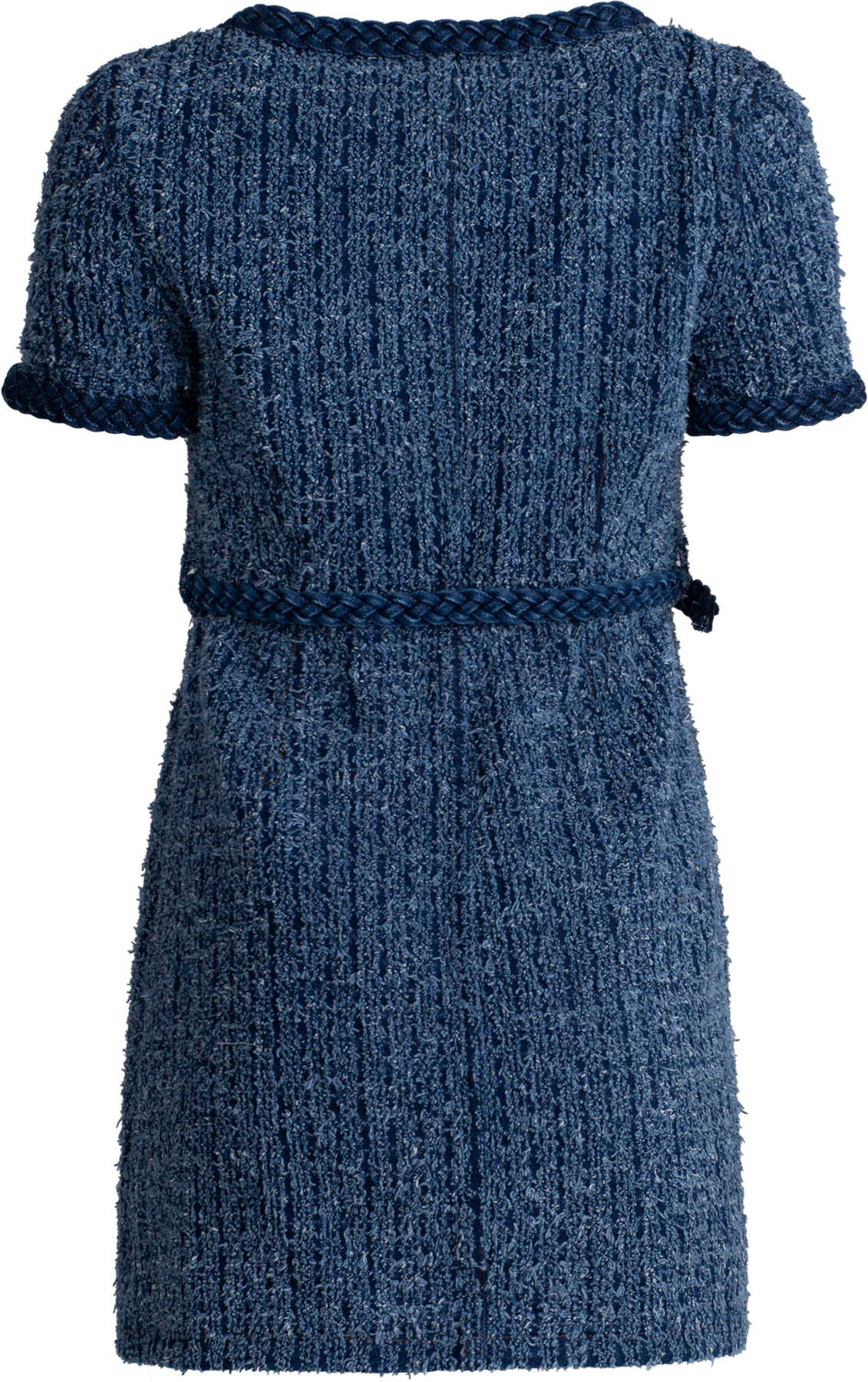 Textured Denim Short Sleeve Mini Dress - Blue