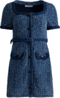 Textured Denim Short Sleeve Mini Dress - Blue
