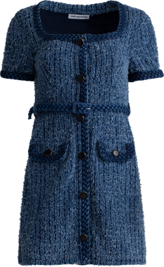 Textured Denim Short Sleeve Mini Dress - Blue