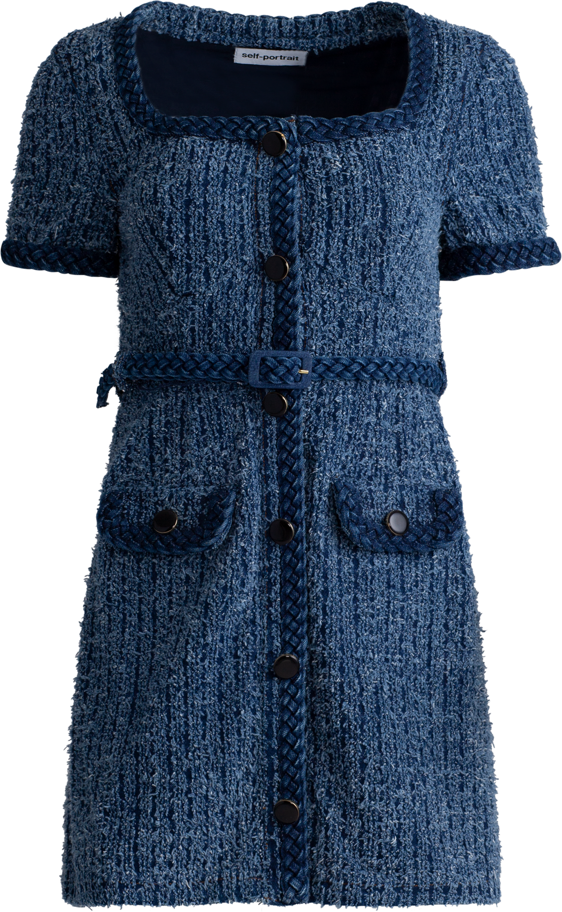 Textured Denim Short Sleeve Mini Dress - Blue