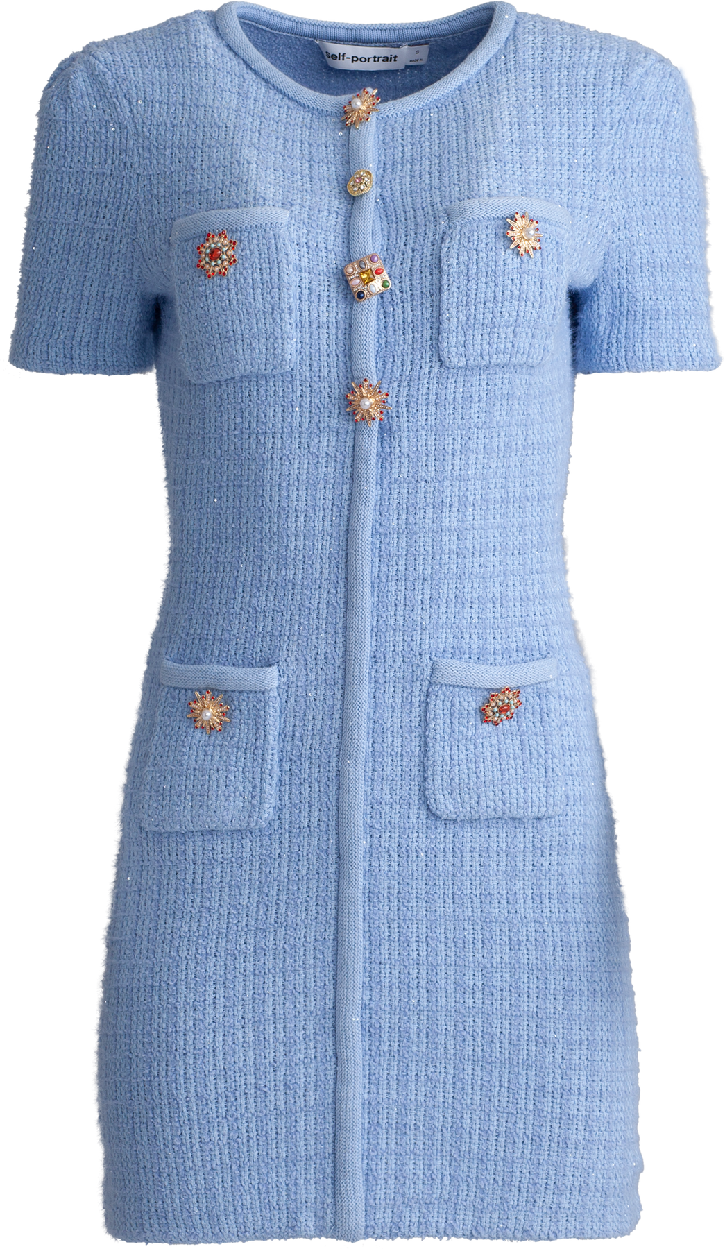 Jewel Button Knit Mini Dress - Blue