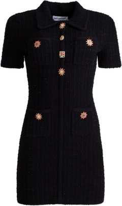 Jewel Button Knit Mini Dress - Black