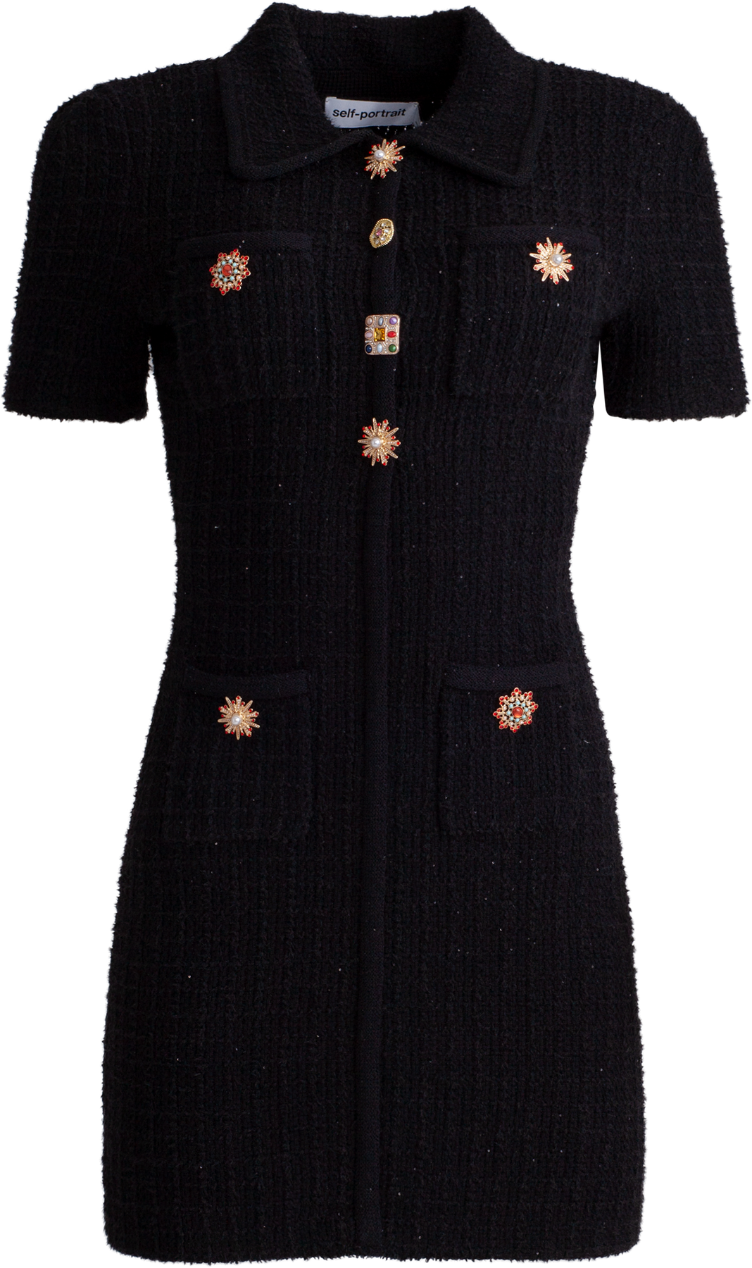 Jewel Button Knit Mini Dress - Black
