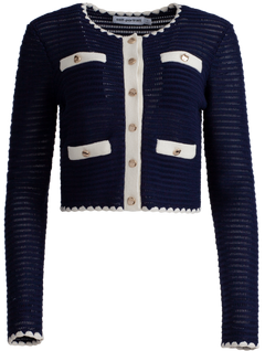 Crochet Contrast Trim Cardigan - Navy