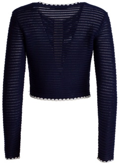 Crochet Contrast Trim Cardigan - Navy