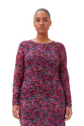 Printed Mesh Long Sleeve Gathered Midi Dress - Fiji Flower