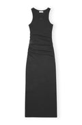 Soft Cotton Rib Tank Top Long Dress - Black