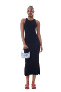 Soft Cotton Rib Tank Top Long Dress - Black