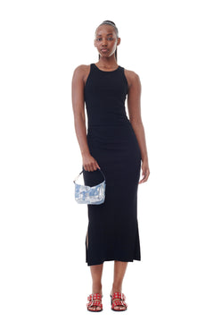Soft Cotton Rib Tank Top Long Dress - Black