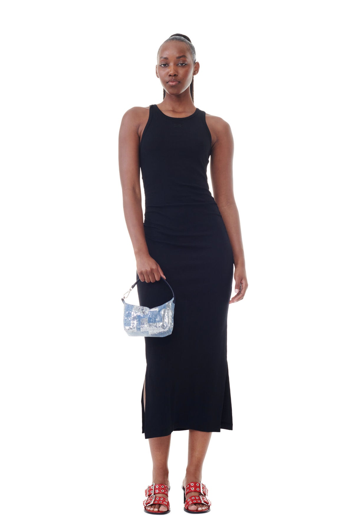 Soft Cotton Rib Tank Top Long Dress - Black