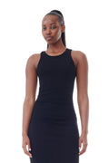 Soft Cotton Rib Tank Top Long Dress - Black