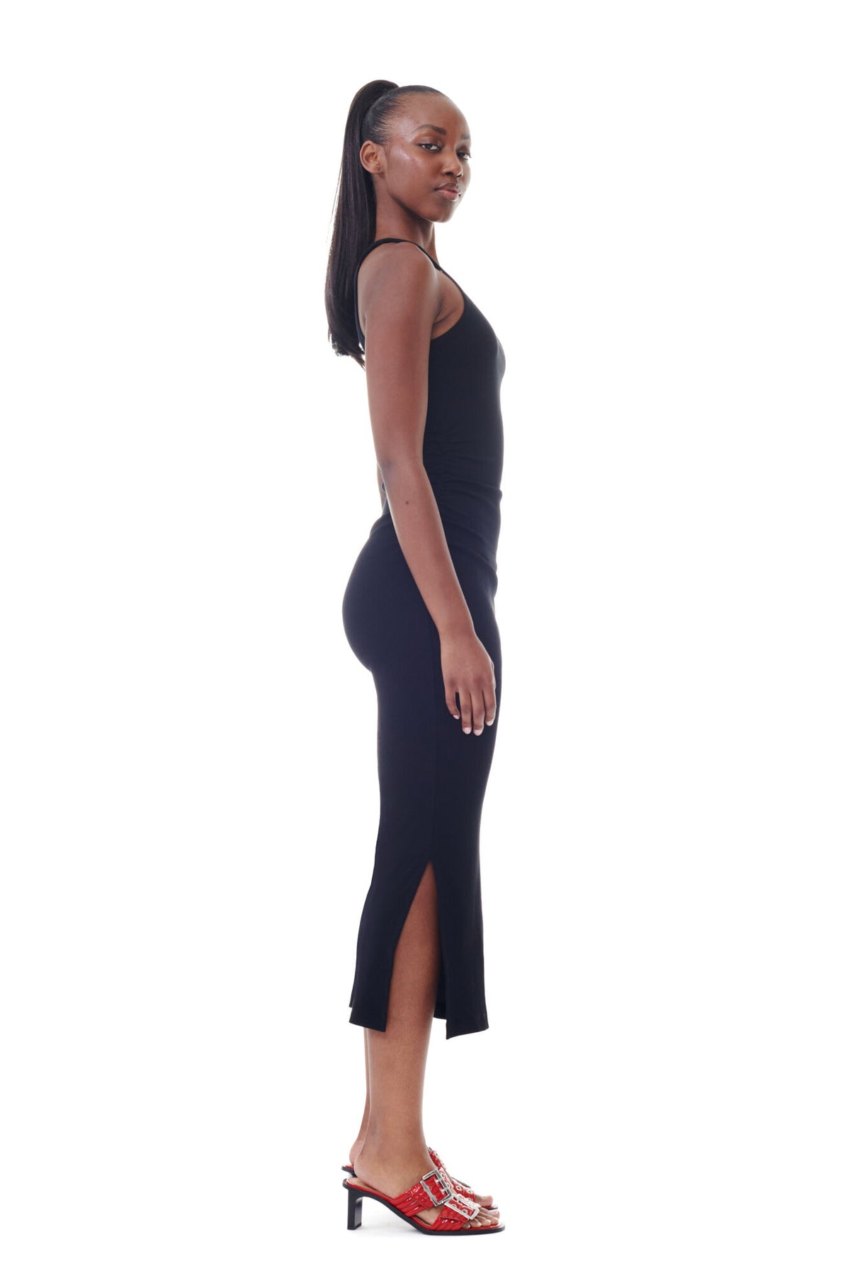 Soft Cotton Rib Tank Top Long Dress - Black