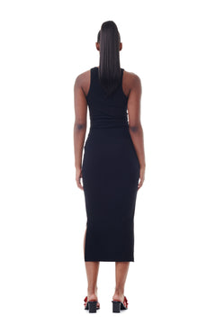 Soft Cotton Rib Tank Top Long Dress - Black