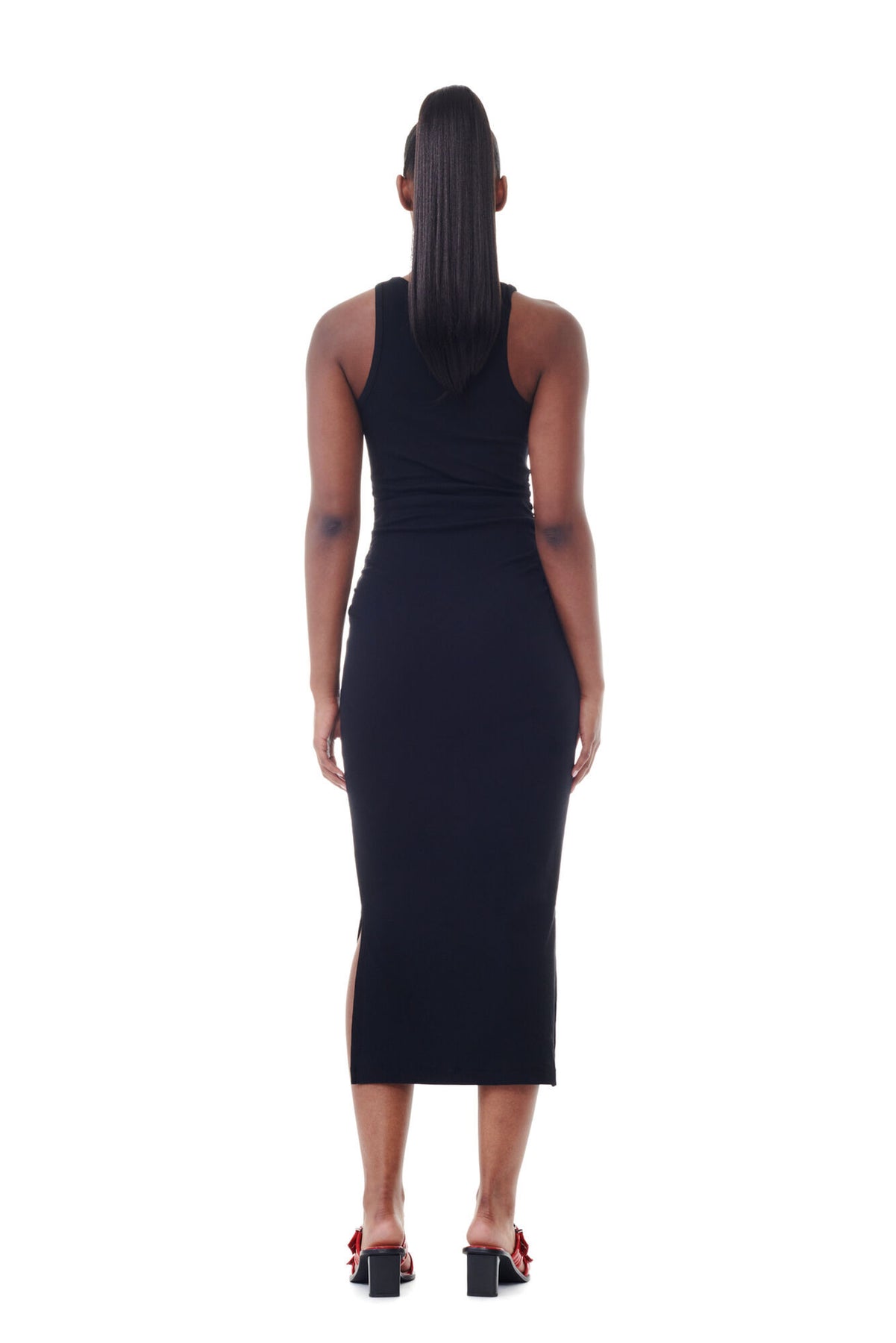 Soft Cotton Rib Tank Top Long Dress - Black