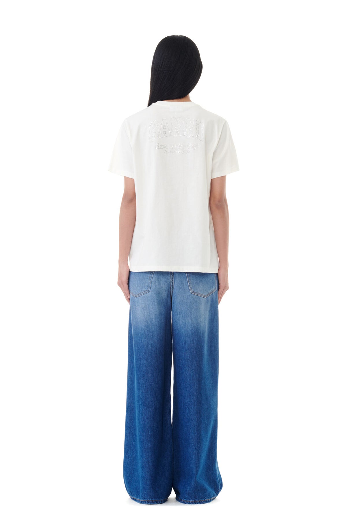Basic Jersey Rhinestone Relaxed T-Shirt - Egret