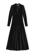 Velvet Jersey Gathered Long Dress - Black