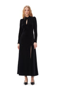 Velvet Jersey Gathered Long Dress - Black