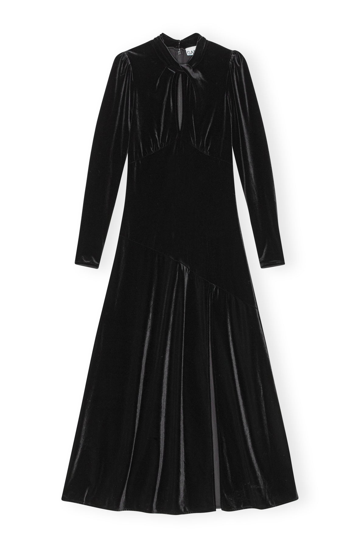 Velvet Jersey Gathered Long Dress - Black