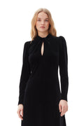 Velvet Jersey Gathered Long Dress - Black