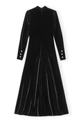 Velvet Jersey Gathered Long Dress - Black