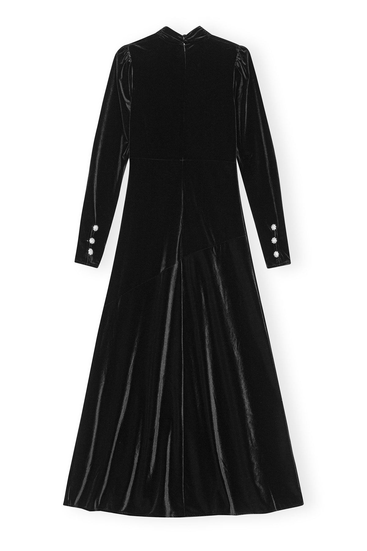 Velvet Jersey Gathered Long Dress - Black