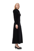 Velvet Jersey Gathered Long Dress - Black