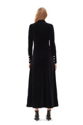 Velvet Jersey Gathered Long Dress - Black