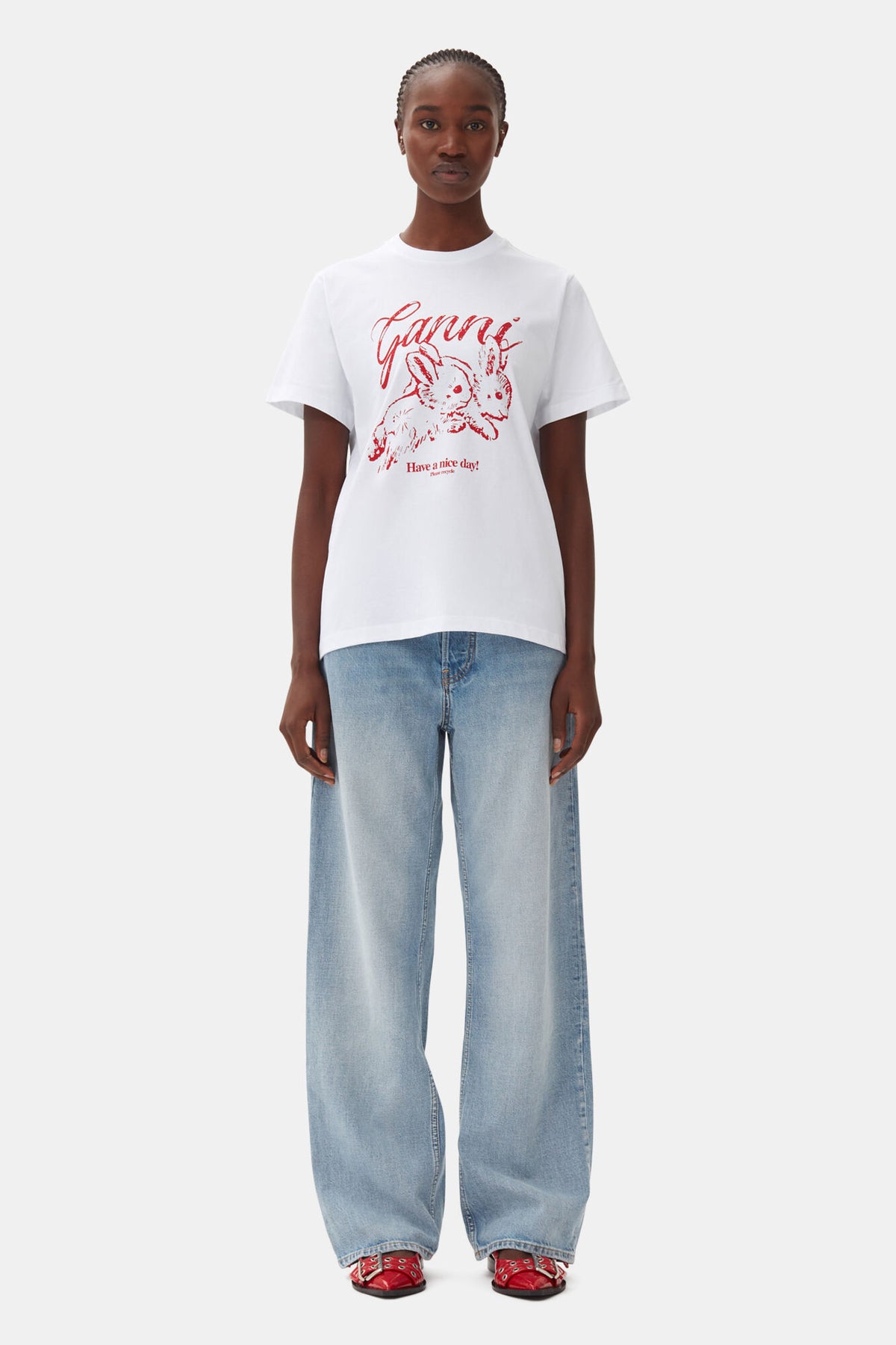 GANNI Basic Jersey Bunnies Relaxed T-Shirt - Bright White