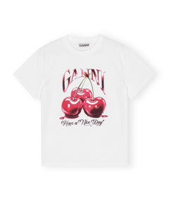 Basic Jersey Red Cherry Relaxed T-Shirt - Bright White