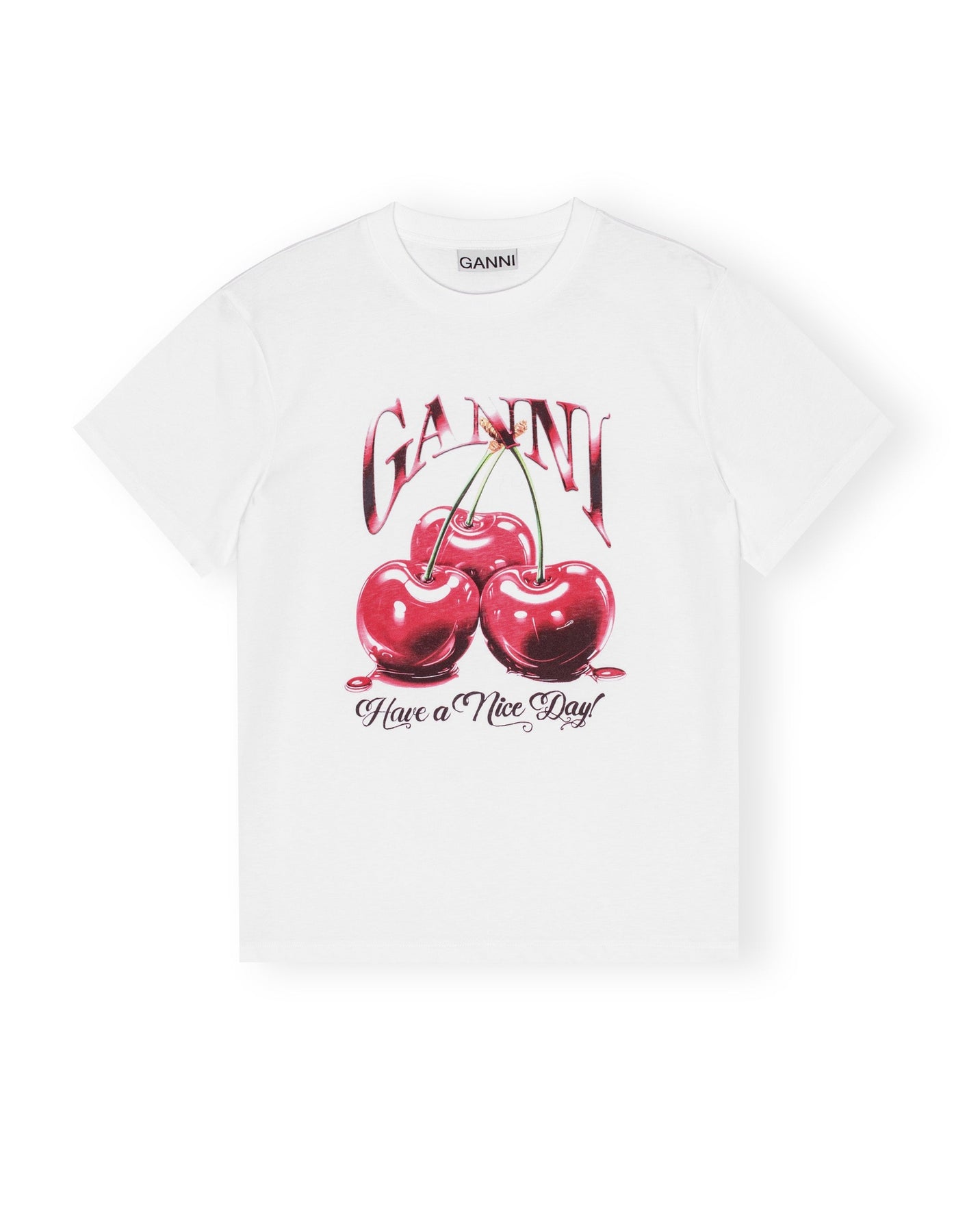 Ganni Basic Jersey Red Cherry Relaxed T-Shirt - Bright White