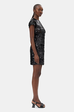 Velvet Sequins Mini Dress - Black
