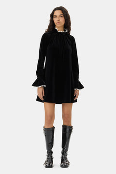 Velvet Jersey A-Line Mini Dress - Black