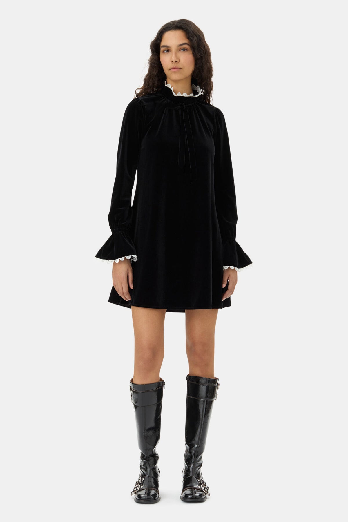 Velvet Jersey A-Line Mini Dress - Svart