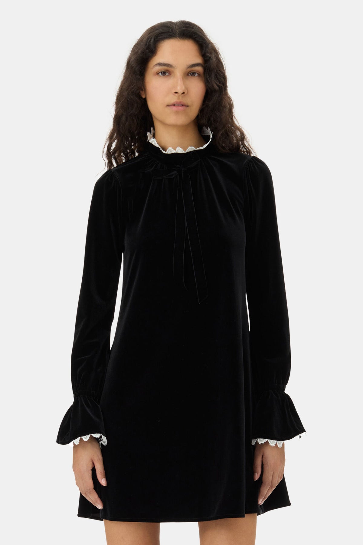 Velvet Jersey A-Line Mini Dress - Svart