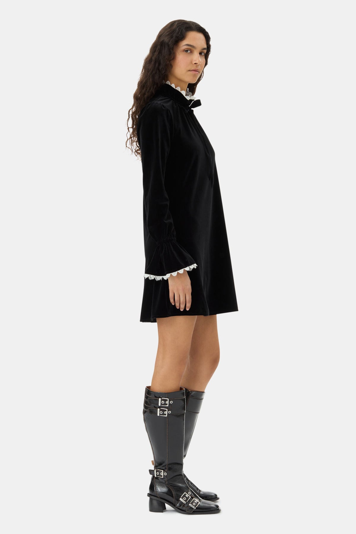 Velvet Jersey A-Line Mini Dress - Svart