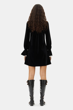 Velvet Jersey A-Line Mini Dress - Black