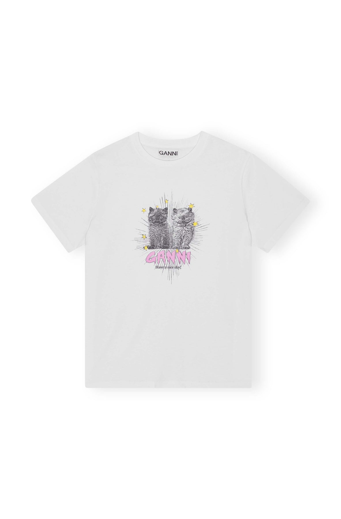 GANNI Basic Jersey Kittens Relaxed T-Shirt - Bright White
