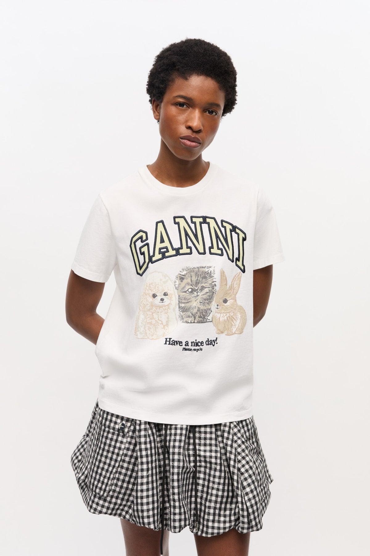 Basic Cotton Jersey Animals Relaxed T-Shirt - Vit