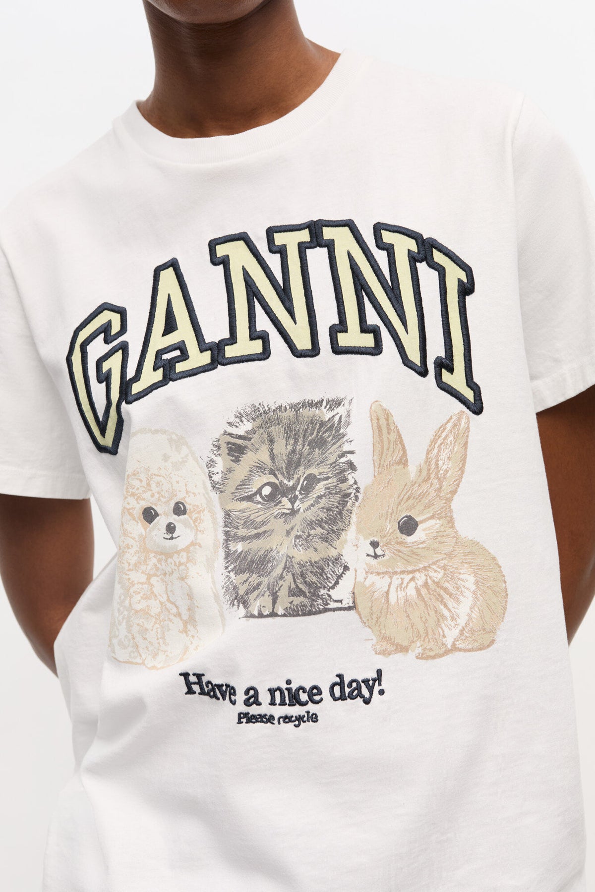 Basic Cotton Jersey Animals Relaxed T-Shirt - Vit