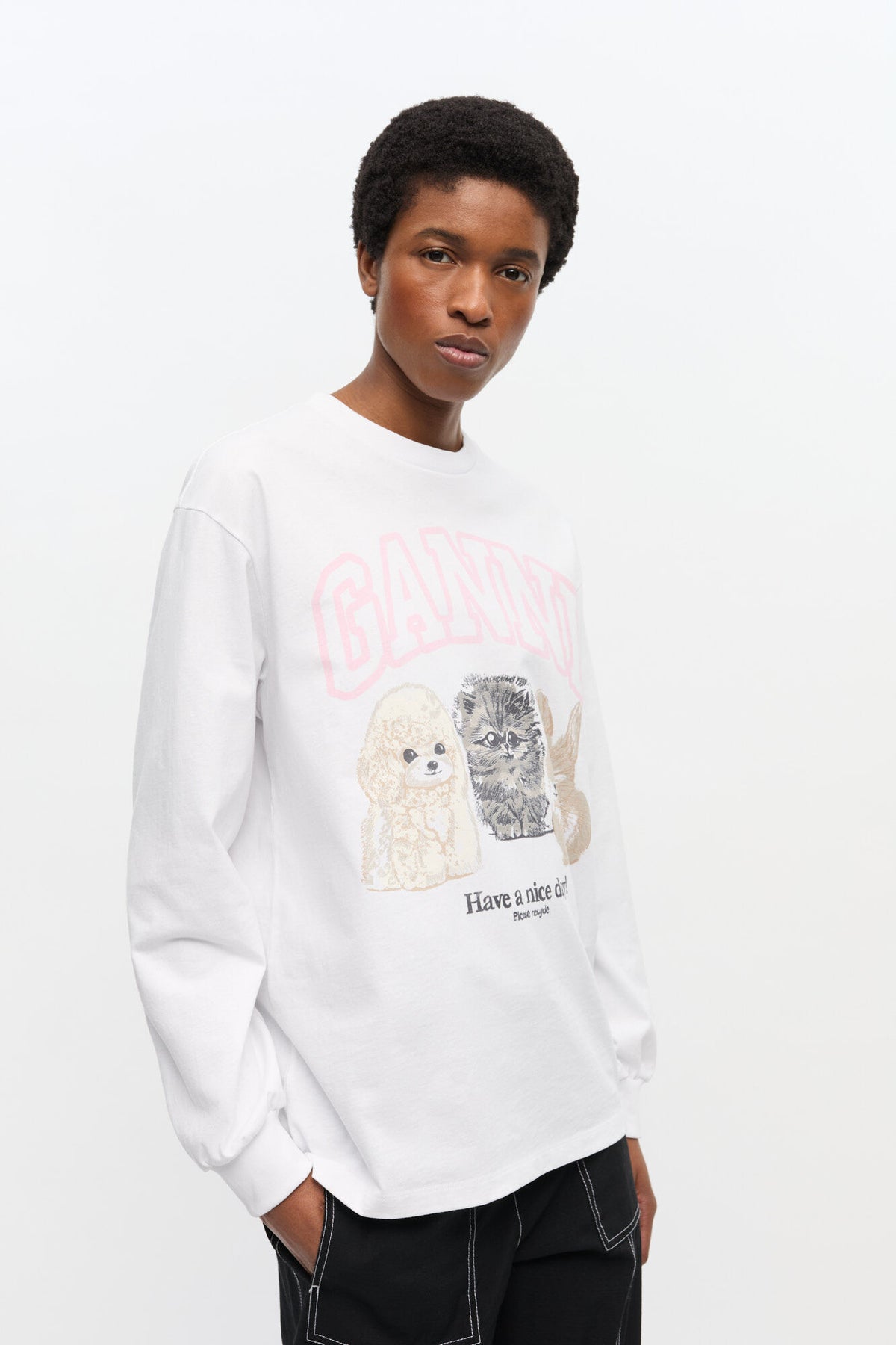 Ganni Re-Cut Heavy Jersey Animals Long Sleeve - Bright White