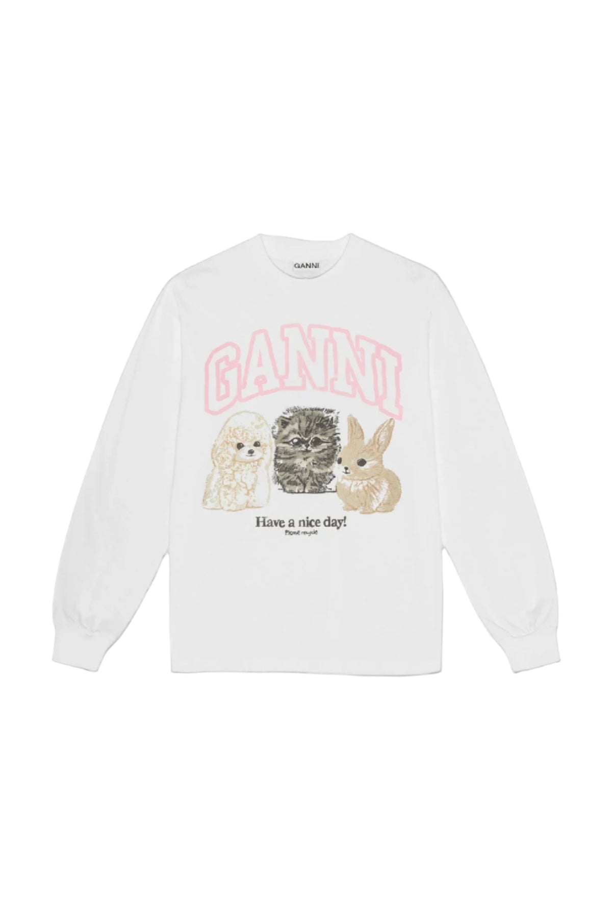 Ganni Re-Cut Heavy Jersey Animals Long Sleeve - Bright White