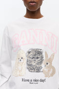 Ganni Re-Cut Heavy Jersey Animals Long Sleeve - Bright White