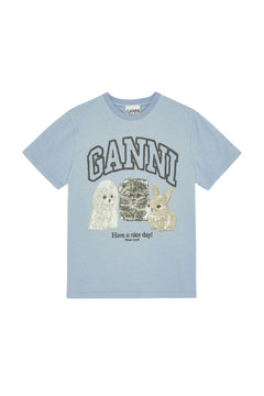 Basic Cotton Jersey Animals Relaxed T-Shirt - Chambray Blue