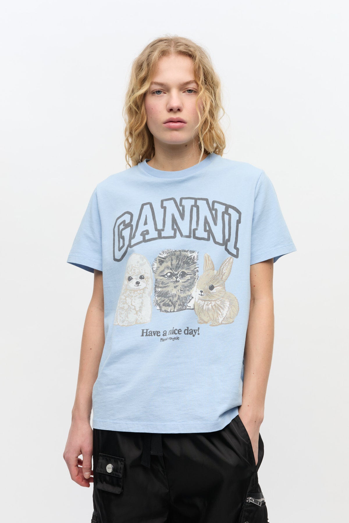 Basic Cotton Jersey Animals Relaxed T-Shirt - Chambray Blue
